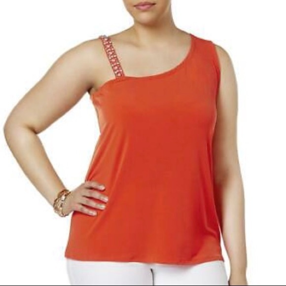 INC Tropic Heat Cosmic Orange One Shoulder Top NWT - Picture 1 of 8